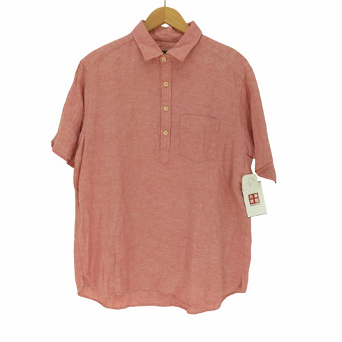 エディーバウアー Eddie Bauer 00S 緑タグ リネンレギュラーカラー プルオーバー S/S グランパ シャツ メンズ import:M