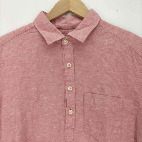エディーバウアー Eddie Bauer 00S 緑タグ リネンレギュラーカラー プルオーバー S/S グランパ シャツ メンズ import:M