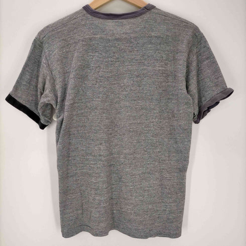 ラッセルアスレチック RUSSELL ATHLETIC USA製 金タグ 筆記体タグ MOJO SUX ラバー フロッキープリント切り替え リンガーTシャツ トリムTシャツ メンズ import:M