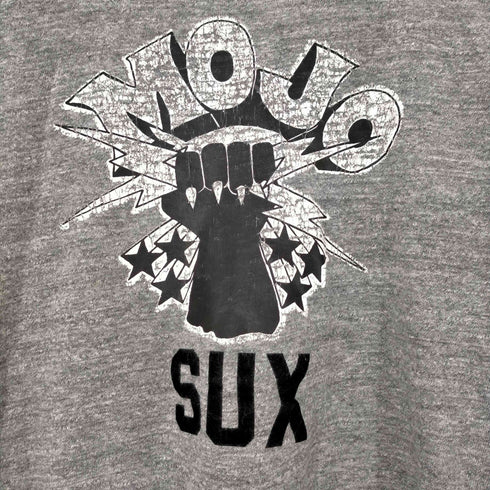 ラッセルアスレチック RUSSELL ATHLETIC USA製 金タグ 筆記体タグ MOJO SUX ラバー フロッキープリント切り替え リンガーTシャツ トリムTシャツ メンズ import:M