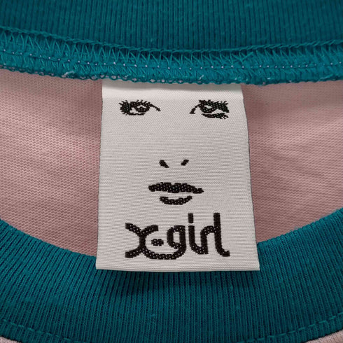 エックスガール X-girl S/Sロゴ刺繍 バイカラー クルーネックTシャツ レディース JPN:1