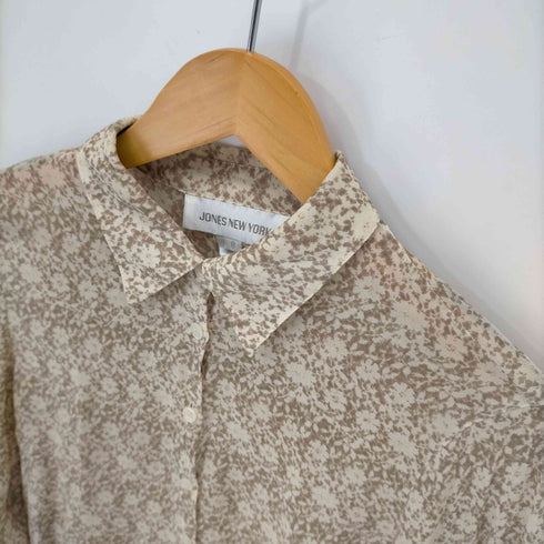 ジョーンズニューヨーク JONES NEW YORK シルク100% 総柄オープンカラーシャツ レディース 8