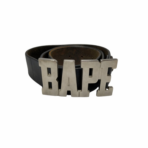 アベイシングエイプ A BATHING APE BAPE ロゴ バックル 本革 レザー ベルト メンズ M