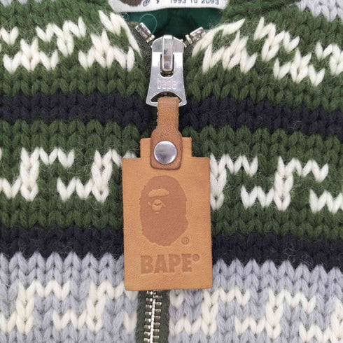 アベイシングエイプ A BATHING APE 裏地キルティング エイプヘッド ウール ニット カウチン メンズ JPN:M