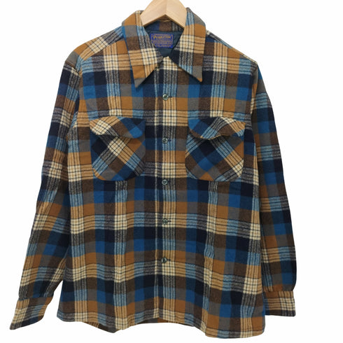 ペンドルトン PENDLETON 70s USA製 ボックスシルエット オープンカラーシャツ フラップポケット マドラスチェック ミントコンディション メンズ import:M
