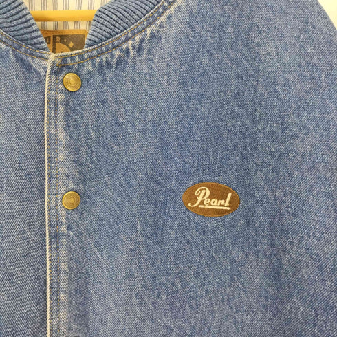 ID 裏地ストライプ 企業ロゴ 刺繍 スリーブバイカラー デニム スタジャン メンズ import:M