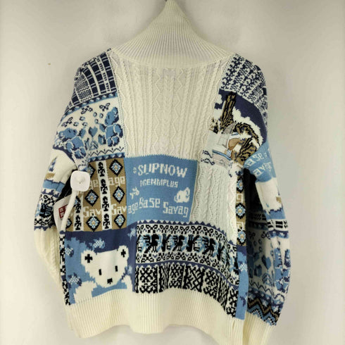 クマさん刺繍デザインハイネックニット メンズ import:L