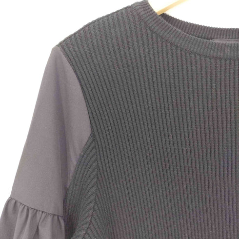 バーニーズニューヨーク BARNEYS NEWYORK 異素材 ドッキング フリルスリーブ シルク 混 プルオーバー コットン ニット レディース 38