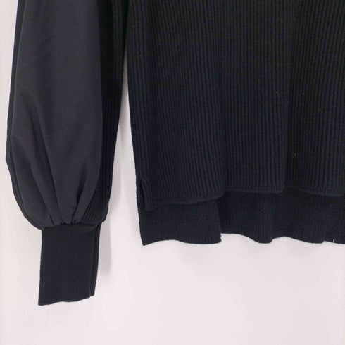 バーニーズニューヨーク BARNEYS NEWYORK 異素材 ドッキング フリルスリーブ シルク 混 プルオーバー コットン ニット レディース 38
