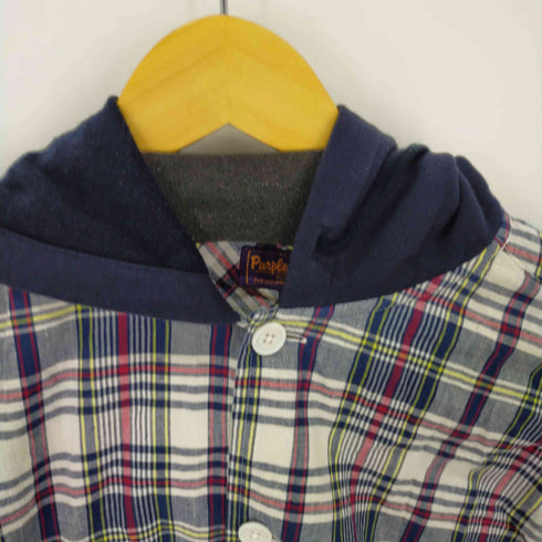 パープルアンドイエロー Purple&Yellow マドラスチェック 裏毛フードシャツ メンズ import:M