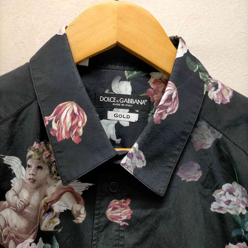 ドルチェアンドガッバーナ DOLCE&GABBANA GOLD LINE 天使×花 コットン総柄シャツ メンズ FR:42