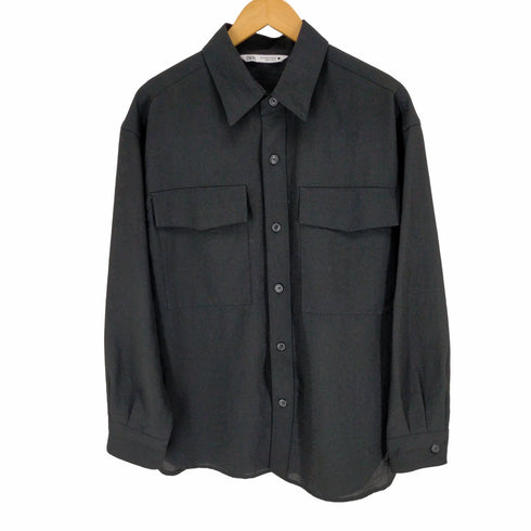 ザラ ZARA フラップポケット シアーポリエステルシャツ メンズ import:M