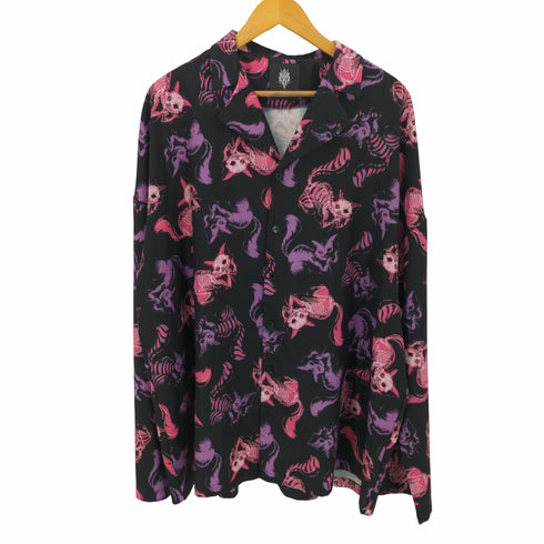 ドラッグ ハニー Drug honey スケルトン 骨 猫 ほねほね キャット 総柄 L/S シャツ メンズ JPN:3