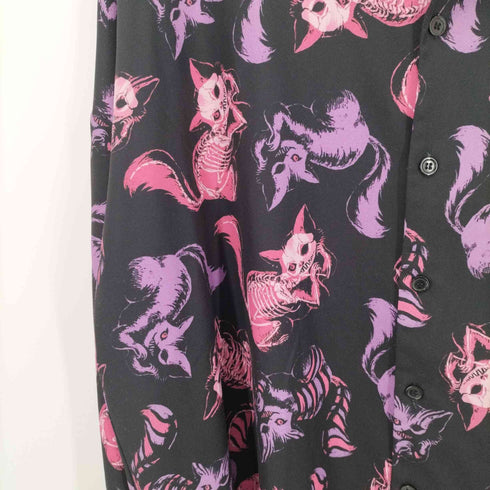 ドラッグ ハニー Drug honey スケルトン 骨 猫 ほねほね キャット 総柄 L/S シャツ メンズ JPN:3