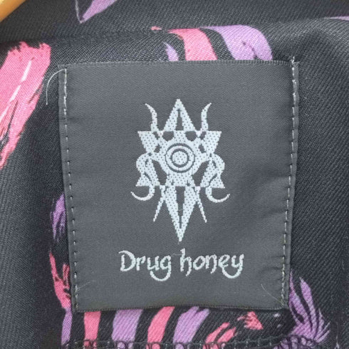 ドラッグ ハニー Drug honey スケルトン 骨 猫 ほねほね キャット 総柄 L/S シャツ メンズ JPN:3