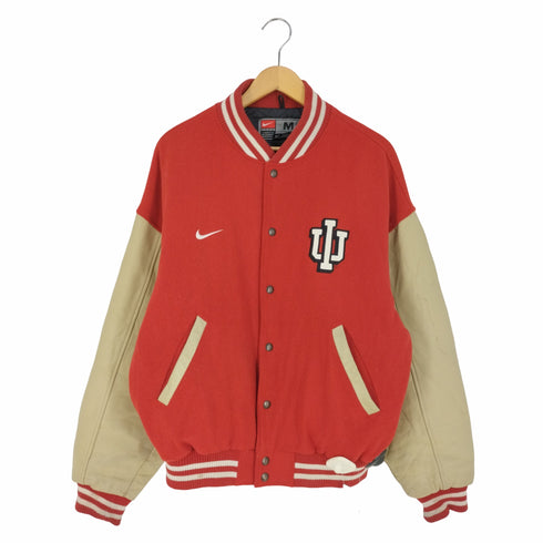ナイキチーム NIKE TEAM 90-00s カナダ製 カレッジロゴ 裏キルティング レザースリーブ ウールナイロン スタジャン アワードジャケット メンズ import:M