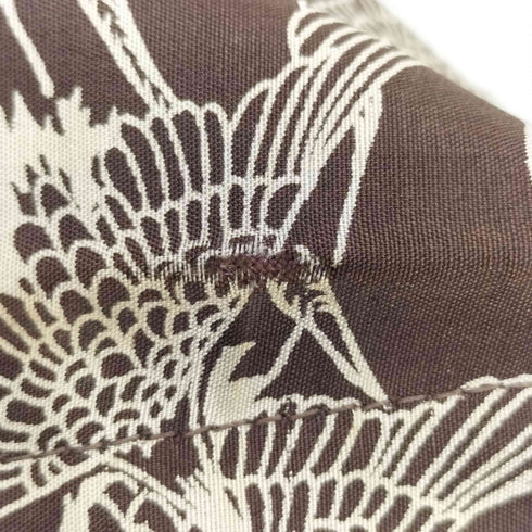 70-80S ドイツ 総柄 ラウンドカラー フラップポケット 丸襟 L/S シルク シャツ 鶴 松 レディース