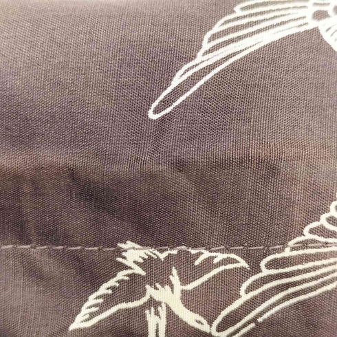 70-80S ドイツ 総柄 ラウンドカラー フラップポケット 丸襟 L/S シルク シャツ 鶴 松 レディース
