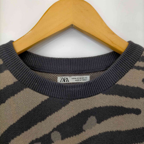 ザラ ZARA アニマルパターンコットンニット メンズ import:M