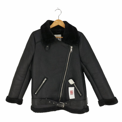ザラ ZARA フェイクレザー ライダース ムートンジャケット レディース import:S