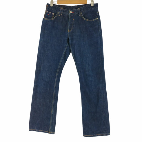 トミーヒルフィガー TOMMY HILFIGER カウレザーパッチ オフセット インディゴボタンフライ ストレートデニム メンズ 32/32