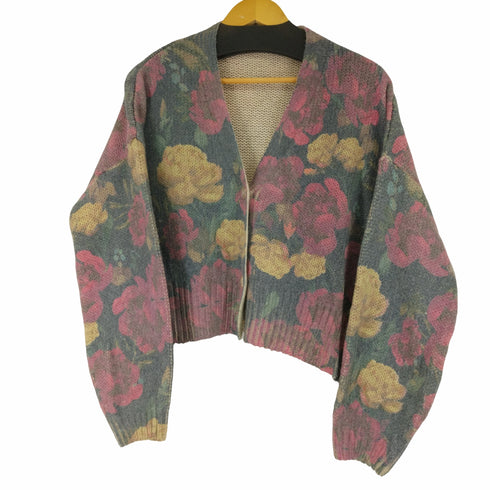 ザラ ZARA FLORAL KNIT JACQUARD CARDIGAN クロップドジャガードカーディガン レディース JPN:M