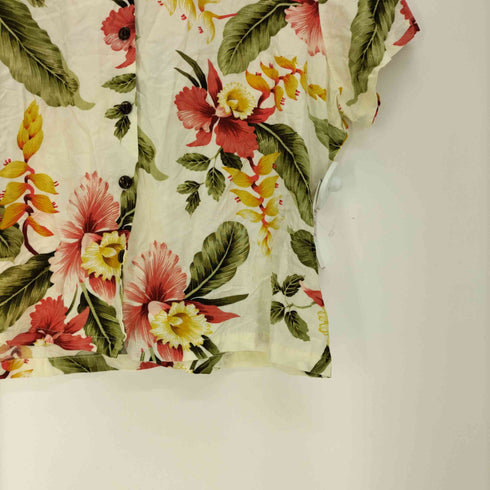 Paradise Sportwear ハワイ製 レーヨン ボタニカル 花柄 木ボタン アロハシャツ レディース import:M