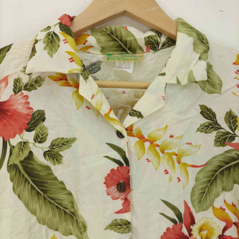 Paradise Sportwear ハワイ製 レーヨン ボタニカル 花柄 木ボタン アロハシャツ レディース import:M