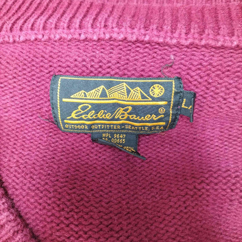 エディーバウアー Eddie Bauer 90S 黒タグ 後期 プルオーバー コットン Vネック ニット メンズ import:L