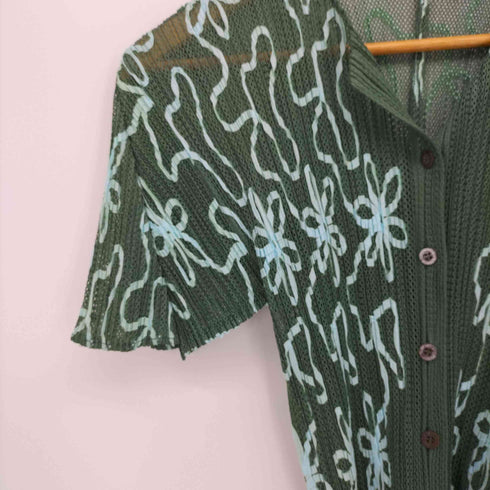 プリーツプリーズイッセイミヤケ PLEATS PLEASE ISSEY MIYAKE 2000SS 花柄 フラワープリント メッシュ ショートスリーブ プリーツシャツ レディース JPN:3