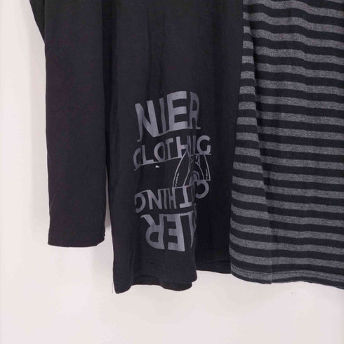 ニーア クロージング NieR CLOTHING ハーフ ストライプ フロント プリント ドッキング L/S Tシャツ メンズ FREE