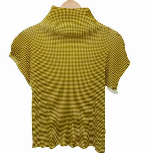プリーツプリーズイッセイミヤケ PLEATS PLEASE ISSEY MIYAKE 2003SS ギンガムチェック タートルネック ショートスリーブ プリーツカットソー レディース JPN:3