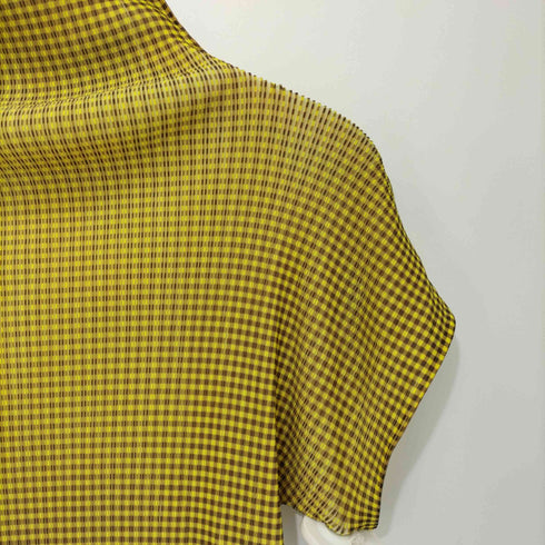 プリーツプリーズイッセイミヤケ PLEATS PLEASE ISSEY MIYAKE 2003SS ギンガムチェック タートルネック ショートスリーブ プリーツカットソー レディース JPN:3