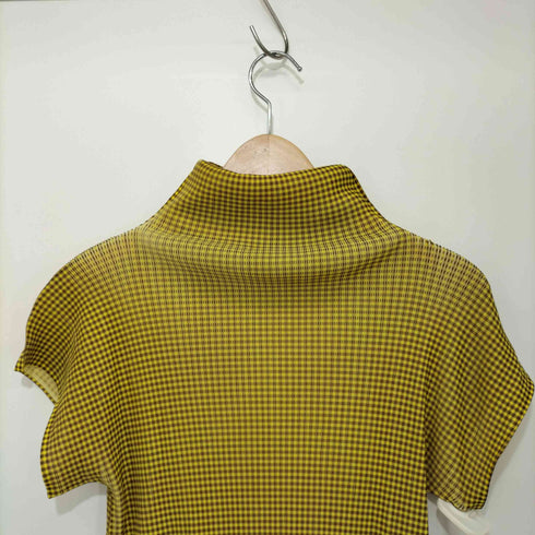 プリーツプリーズイッセイミヤケ PLEATS PLEASE ISSEY MIYAKE 2003SS ギンガムチェック タートルネック ショートスリーブ プリーツカットソー レディース JPN:3