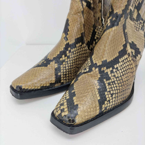 ザラ ZARA snake skin print leather heeled ankle boots スネークスキンプリントレザーヒールアンクルブーツ レディース EUR:36