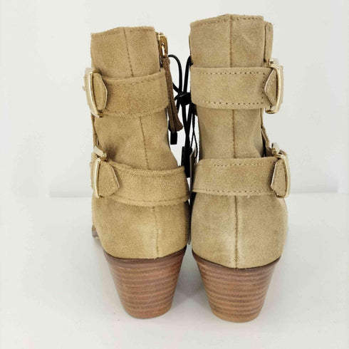 ザラ ZARA キャメル スエード ゴールド スタッズ ダブルバックル アンクルブーツ レディース EUR:36