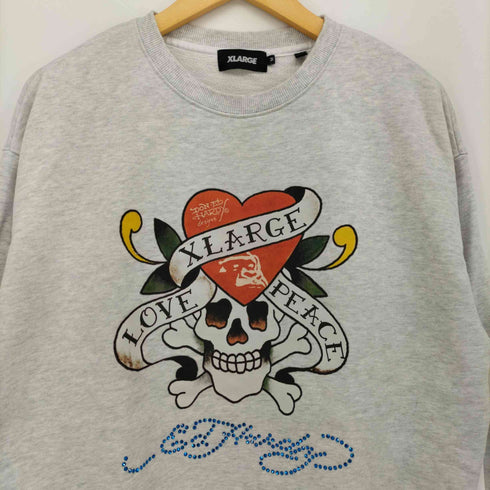 エクストララージ XLARGE CREWNECK SWEAT クルーネック タトゥー スカル プリント ラインストーン スウェット Y2K メンズ JPN:M