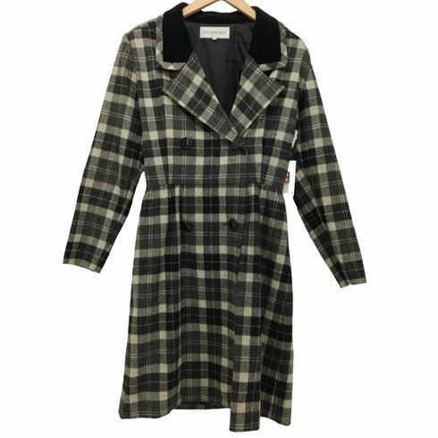 イヴサンローラン Yves Saint Laurent 80-90s ベロア切替 チェック柄 ダブルチェスターコート レディース 9A3