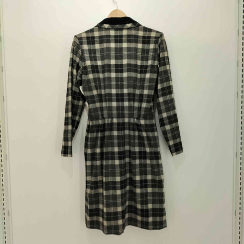 イヴサンローラン Yves Saint Laurent 80-90s ベロア切替 チェック柄 ダブルチェスターコート レディース 9A3