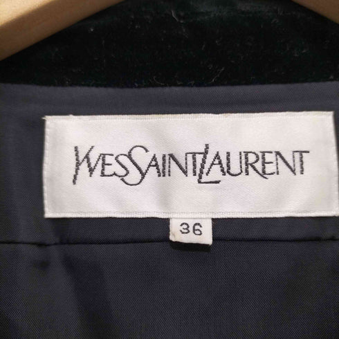 イヴサンローラン Yves Saint Laurent 80-90s ベロア切替 チェック柄 ダブルチェスターコート レディース 9A3
