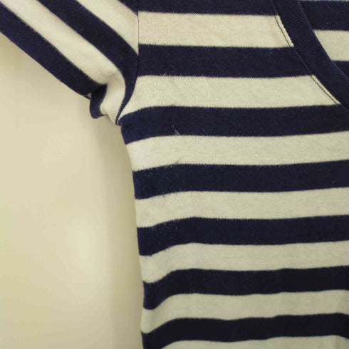 ラルフローレン RALPH LAUREN ポニー刺繍 Vネック ボーダー ショートスリーTシャツ レディース import:S
