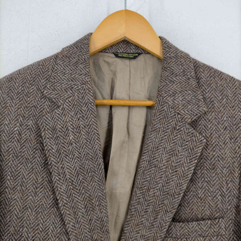ハリスツイード Harris Tweed USA製 ヘリンボーン ツイード クルミボタン 2Bシングルテーラードジャケット メンズ