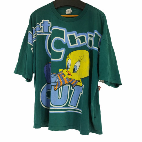 90s MADE IN USA フロントキャラクタープリントTシャツ JUST CHILL OUT メンズ 28W