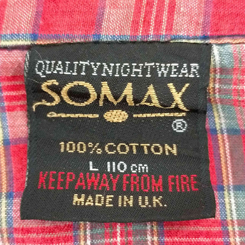 SOMAX イギリス製 タータンチェック スリーピングシャツ メンズ JPN:L