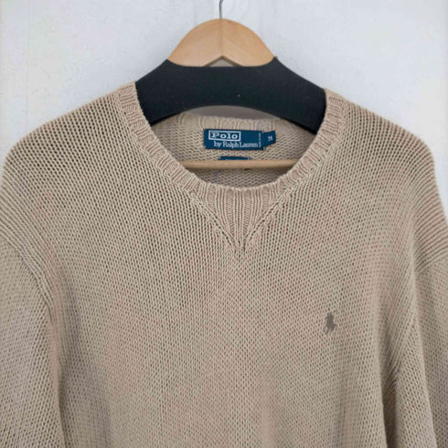 ポロバイラルフローレン Polo by RALPH LAUREN ポ二-刺繍 Vガゼット リネンコットンニット メンズ import:M