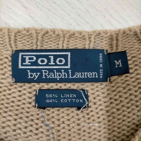 ポロバイラルフローレン Polo by RALPH LAUREN ポ二-刺繍 Vガゼット リネンコットンニット メンズ import:M