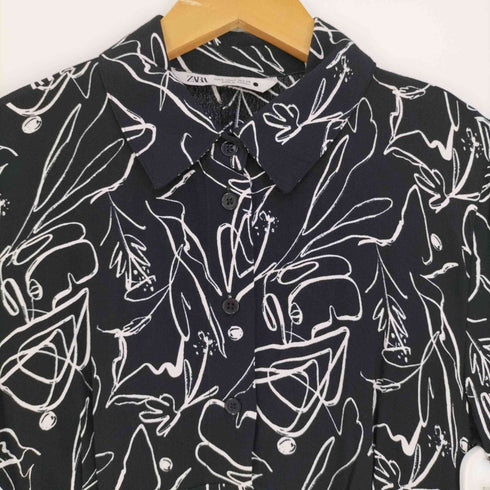 ザラ ZARA 総柄 ハーフボタン シャツワンピース レディース import:S