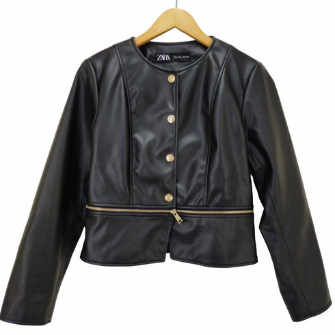 ザラ ZARA ノーカラー金釦レザージャケット レディース JPN:L