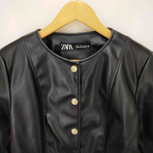 ザラ ZARA ノーカラー金釦レザージャケット レディース JPN:L