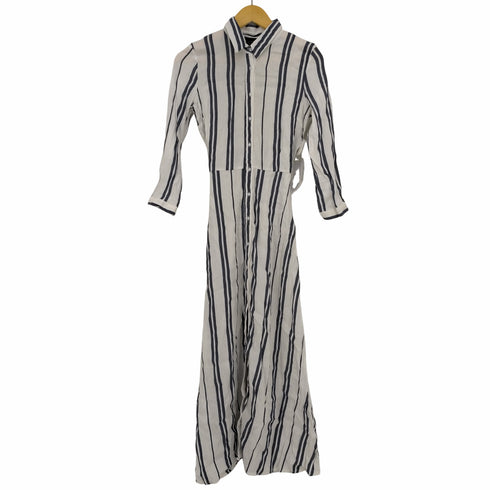 ザラ ZARA リネン混 ベルテッド ストライプシャツワンピース レディース import:XS
